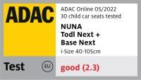 4-star rating at the ADAC child car seat test 05/2022 with an overall score of 2.3 (= Good) when used with BASE next
