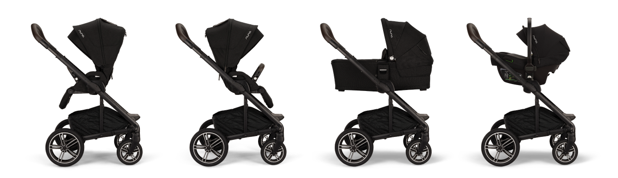 Line up for MIXX next in different modes, including seat facing world and facing parent, with carry cot, and with car seat