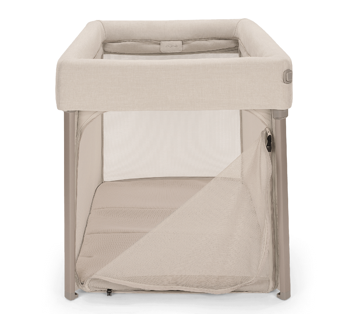 PAAL playard with mesh side panel unzipped