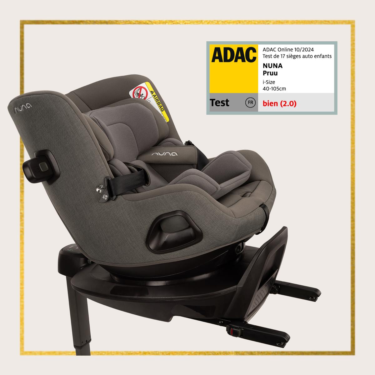 PRUU™ in Granite with ADAC Award Seal: ADAC Online 10/20224, 17 child car seats tested | NUNA PRUU | i-Size, 40-105cm | Test EU - good (2.0)