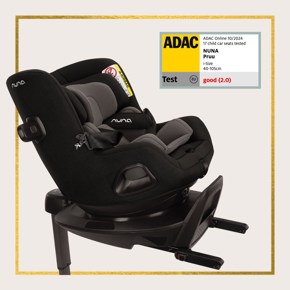 PRUU™ in Granite with ADAC Award Seal: ADAC Online 10/20224, 17 child car seats tested | NUNA PRUU | i-Size, 40-105cm | Test EU - good (2.0)